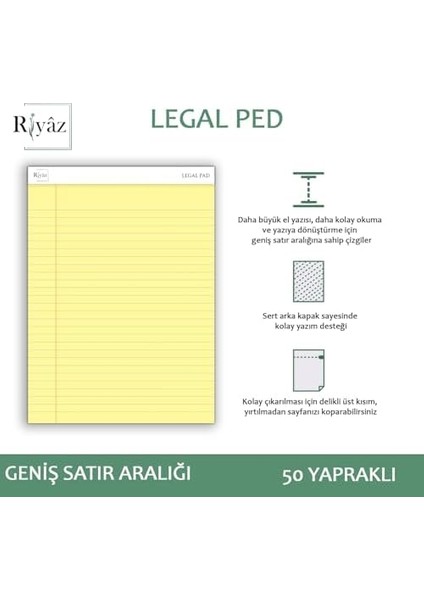 Boyut, 3 Adet, Sarı Renkli Legal Pad, Notluk, Notepad, Defter, Herbiri 50 Yaprak, Geniş Satır Aralığı, Okul, Iş ve Ofis Için, Türk Malı