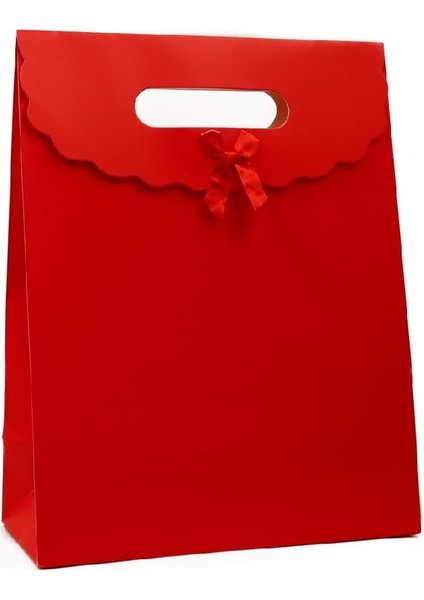 Design 29X38 Kırmızı Renk El Geçme Karton Çanta, Hediye Kutusu (2 Adet)