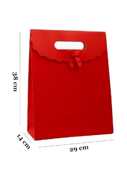 Design 29X38 Kırmızı Renk El Geçme Karton Çanta, Hediye Kutusu (2 Adet)