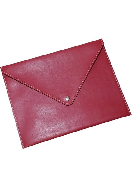 Pu Deri A5 Küçük Boy Dosya Klasörü Belge Tutucu Su Geçirmez Portföy Zarf Dosya Klasör Kılıf A5 Çıtçıtlı Dosya 19,5X24,7 cm - Kırmızı