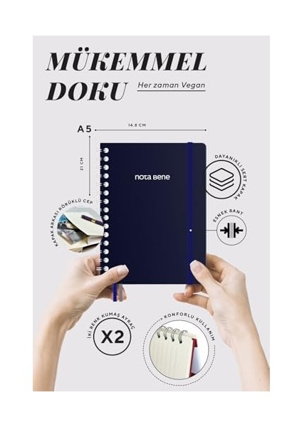 Bene Spiralli Premium Sert Kapak Defter, 14.8X21 Cm, Çizgili