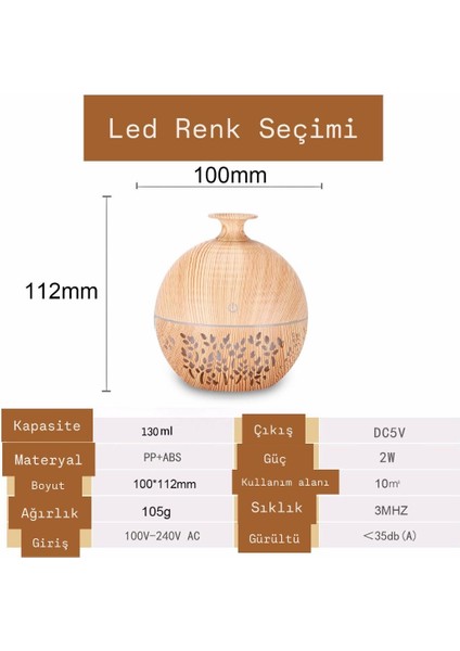 150 ml Ledli Ahşap Görünümlü Aroma Difüzörü Ultrasonik Hava Nemlendirici modelleri