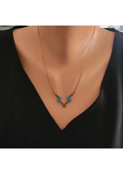 925 Ayar Rose Gümüş Yıldırım Model Kolye