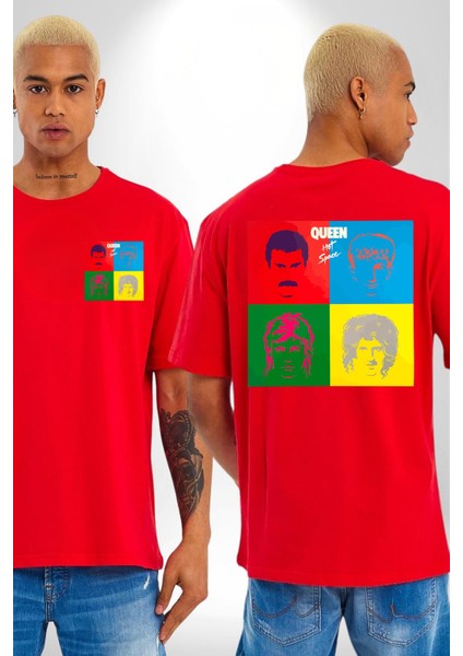 Queen Bohemian Rhapsody Efsane Rock Kadın Erkek Ön Minimal Sırt Baskılı Kırmızı Pamuklu Tişört