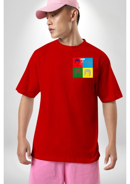 Queen Bohemian Rhapsody Efsane Rock Kadın Erkek Ön Minimal Sırt Baskılı Kırmızı Pamuklu Tişört modelleri