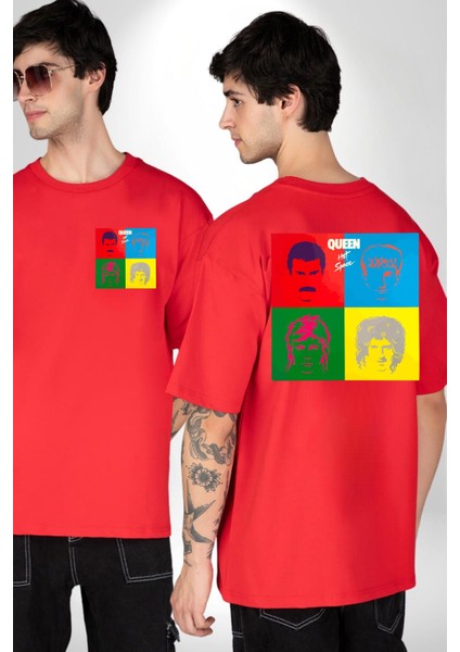 Queen Bohemian Rhapsody Efsane Rock Kadın Erkek Ön Minimal Sırt Baskılı Kırmızı Pamuklu Tişört fırsatları