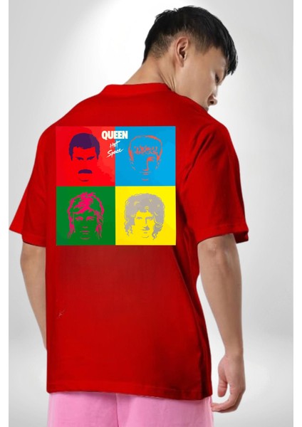 Queen Bohemian Rhapsody Efsane Rock Kadın Erkek Ön Minimal Sırt Baskılı Kırmızı Pamuklu Tişört indirimleri