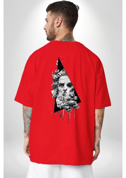 Kuru Kafa Heykel Üçgen Sanatsal Kadın Erkek Ön Minimal Sırt Baskılı Kırmızı Pamuklu Tişört fiyatları