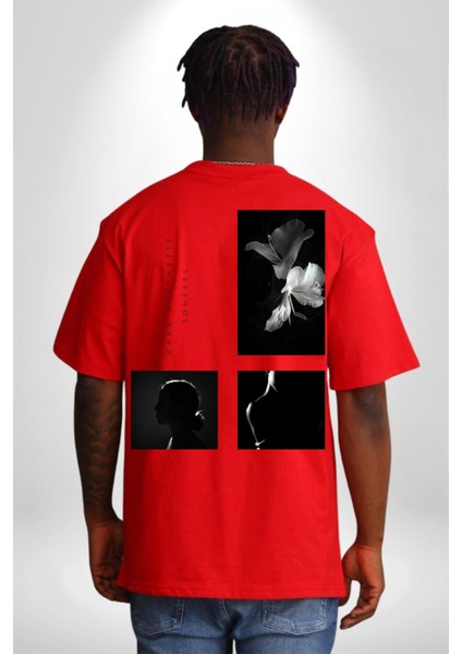 Modern Art Kadın ve Çiçek Kadın Erkek Ön Minimal Sırt Baskılı Kırmızı Pamuklu Tişört fiyatları
