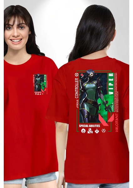 Viper Smoker Karakter Kadın Erkek Ön Minimal Sırt Baskılı Kırmızı Pamuklu Tişört fırsatları