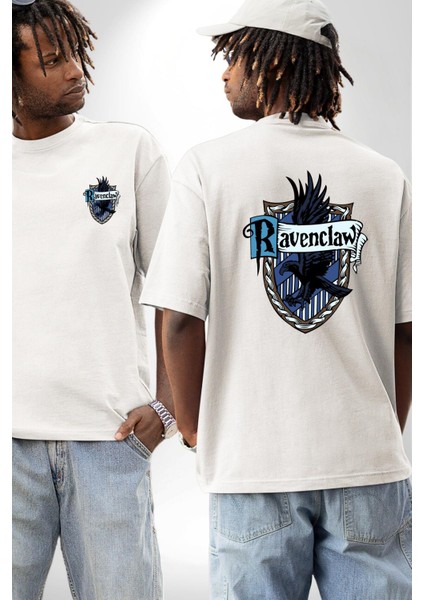 Ravenclaw Kartal Logo Kadın Erkek Ön Minimal Sırt Baskılı Beyaz Pamuklu Tişört fırsatları