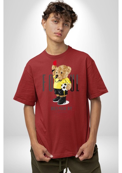 Tatlı Hakem Oyuncak Ayı Kırmızı Kart Kadın Erkek Ön Baskılı Kırmızı Pamuklu Tişört Penye Klasik fiyatları