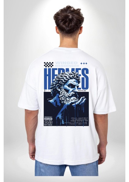 Yunan Tanrısı Efsane Kanatlı Kadın Erkek Ön Minimal Sırt Baskılı Beyaz Pamuklu Tişört fiyatları