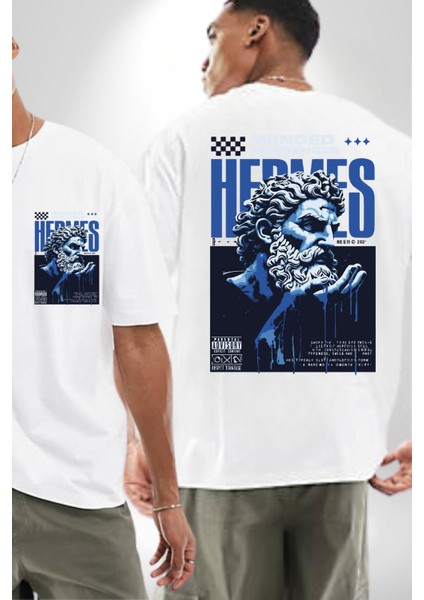 Yunan Tanrısı Efsane Kanatlı Kadın Erkek Ön Minimal Sırt Baskılı Beyaz Pamuklu Tişört fırsatları