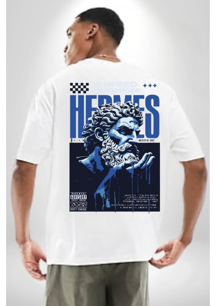Yunan Tanrısı Efsane Kanatlı Kadın Erkek Ön Minimal Sırt Baskılı Beyaz Pamuklu Tişört indirimleri