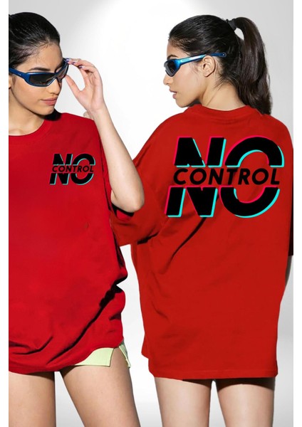 Kontrol Yok Glitch Yazı Kadın Erkek Ön Minimal Sırt Baskılı Kırmızı Pamuklu Tişört fırsatları