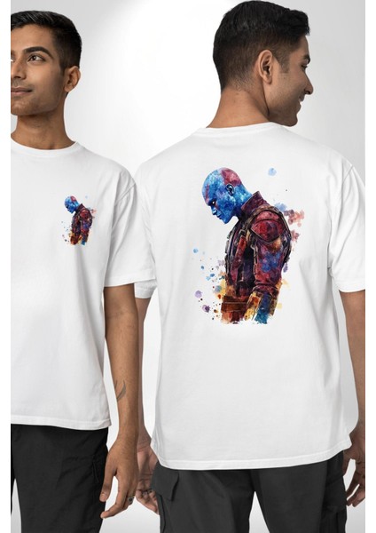 Nebula Guardians Of The Galaxy Kadın Erkek Ön Minimal Sırt Baskılı Beyaz Pamuklu Tişört
