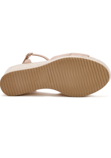 Kadın Bej Bilekten Tokalı Dolgu Topuklu Espadril Sandalet 25SFE482318