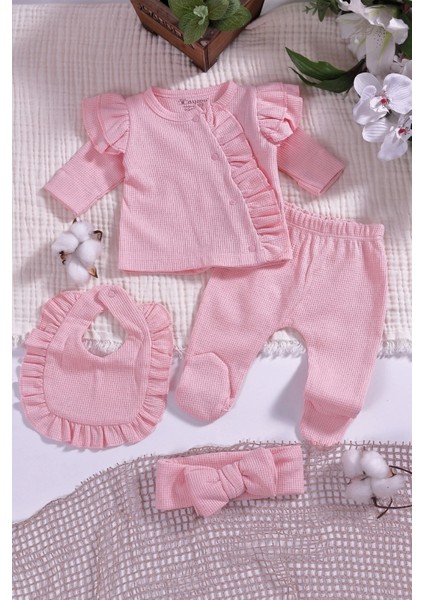 Omuzdan Fırfır Detaylı 5 Parça %100 Pamuk Kız Hastane Çıkışı