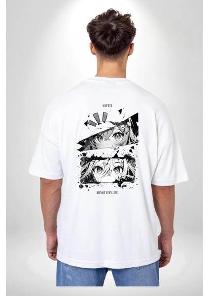 Manga Benim Hayatım Anime Kadın Erkek Ön Minimal Sırt Baskılı Beyaz Pamuklu Tişört fiyatları