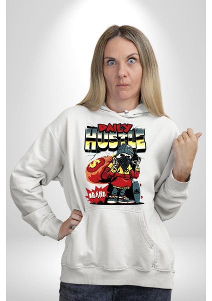 Iskelet Adam Soyguncu Sokak Tarzı Kadın Erkek Baskılı Üç Iplik Beyaz Kapüşonlu Hodie Sweatshirt modelleri