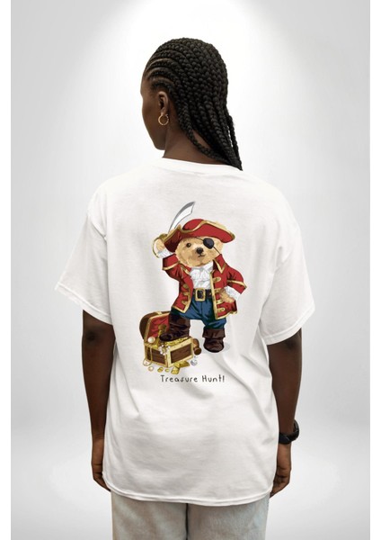 Korsan Hazine Oyuncak Tatlı Ayı Kadın Erkek Ön Minimal Sırt Baskılı Beyaz Pamuklu Tişört fiyatları
