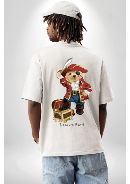 Korsan Hazine Oyuncak Tatlı Ayı Kadın Erkek Ön Minimal Sırt Baskılı Beyaz Pamuklu Tişört indirimleri