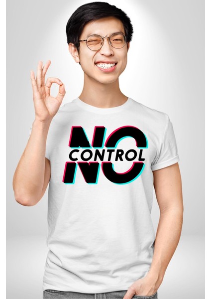 Kontrol Yok Glitch Yazı Kadın Erkek Ön Baskılı Beyaz Pamuklu Tişört Penye Klasik fiyatları