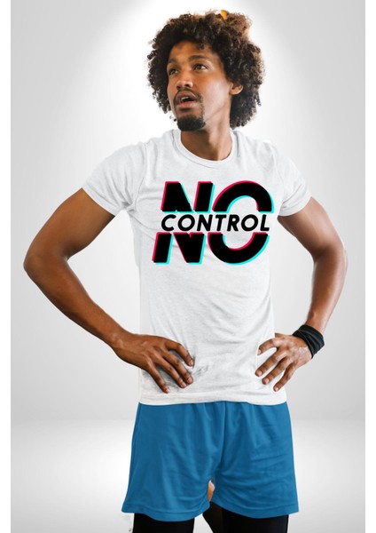 Kontrol Yok Glitch Yazı Kadın Erkek Ön Baskılı Beyaz Pamuklu Tişört Penye Klasik modelleri