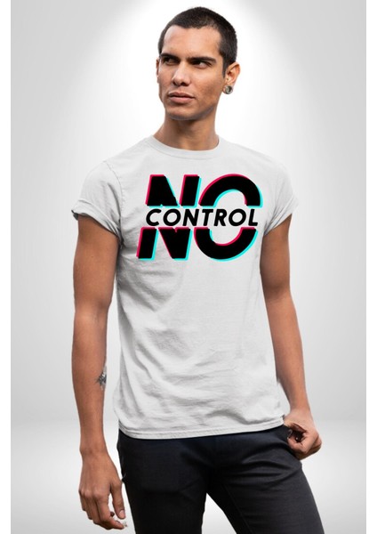 Kontrol Yok Glitch Yazı Kadın Erkek Ön Baskılı Beyaz Pamuklu Tişört Penye Klasik fırsatları