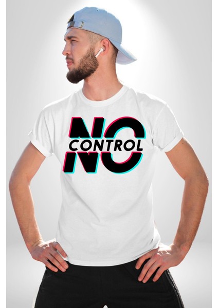 Kontrol Yok Glitch Yazı Kadın Erkek Ön Baskılı Beyaz Pamuklu Tişört Penye Klasik indirimleri