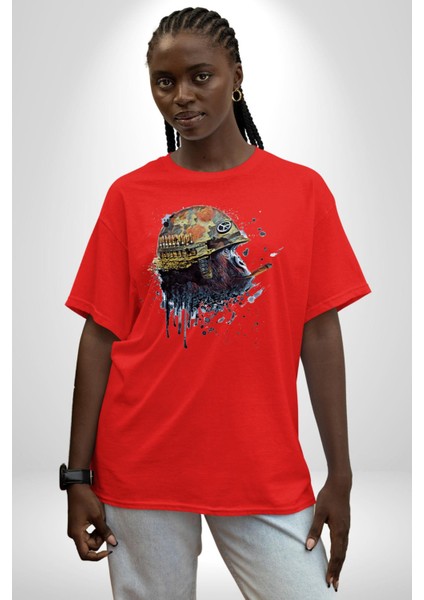 Barış Savaşçısı Goril Kadın Erkek Ön Baskılı Kırmızı Pamuklu Tişört Penye Klasik fiyatları