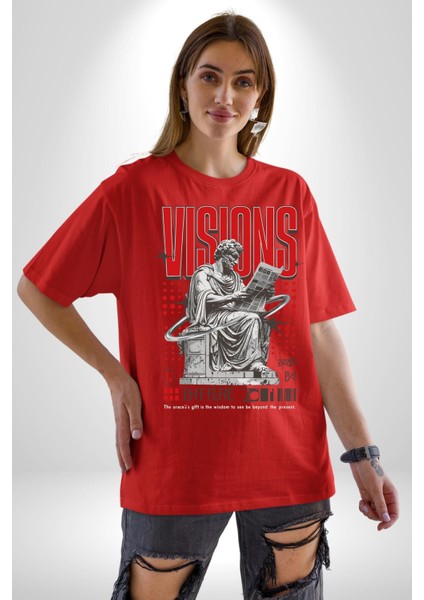Haber Okuyan Romalı Insan Vizyon Kadın Erkek Ön Baskılı Kırmızı Pamuklu Tişört Penye Klasik modelleri