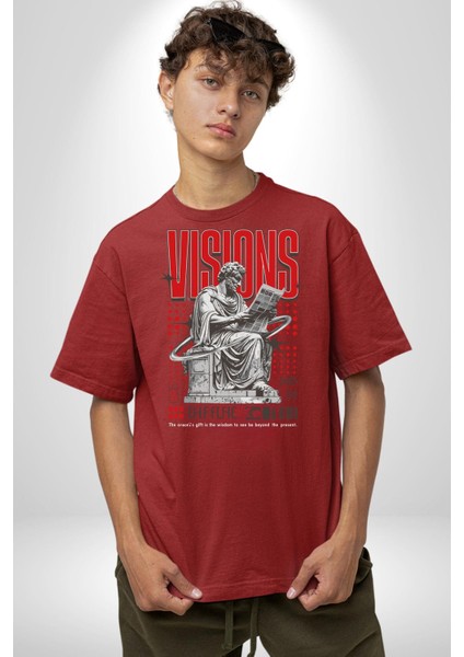 Haber Okuyan Romalı Insan Vizyon Kadın Erkek Ön Baskılı Kırmızı Pamuklu Tişört Penye Klasik fırsatları