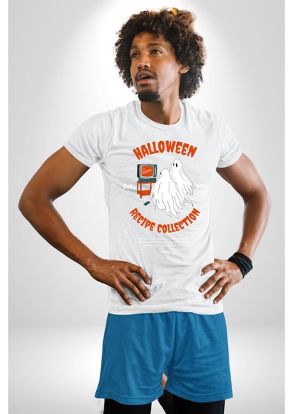 Cadılar Bayramı Tarifi Koleksiyonu Kadın Erkek Ön Baskılı Beyaz Pamuklu Tişört Penye Klasik fırsatları