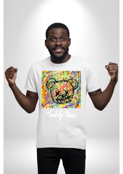 Sanatsal Teddy Ayı Kadın Erkek Ön Baskılı Beyaz Pamuklu Tişört Penye Klasik modelleri