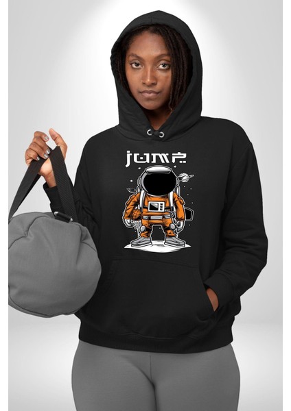 Uzay Basketbolcusu Astronot Kadın Erkek Baskılı Üç Iplik Siyah Kapüşonlu Hodie Sweatshirt modelleri