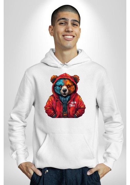 Kapşonlu Tatlı Sokak Tarzı Ayı Kadın Erkek Baskılı Üç Iplik Beyaz Kapüşonlu Hodie Sweatshirt modelleri