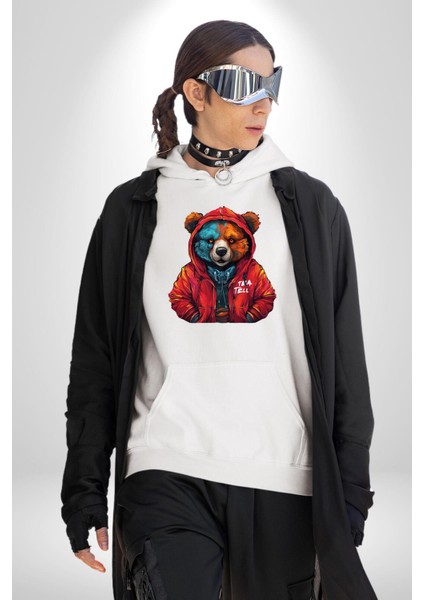 Kapşonlu Tatlı Sokak Tarzı Ayı Kadın Erkek Baskılı Üç Iplik Beyaz Kapüşonlu Hodie Sweatshirt indirimleri