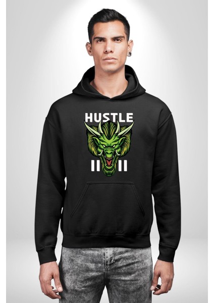 Çin Motifli Havalı Ejderha Kadın Erkek Baskılı Üç Iplik Siyah Kapüşonlu Hodie Sweatshirt indirimleri