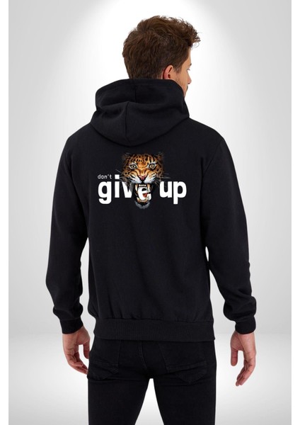 Kaplan Asla Pes Etme Kadın Erkek Baskılı Fermuarlı Kapüşonlu Hırka Sweatshirt