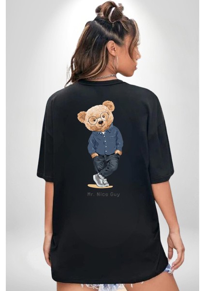 Bay Iyi Oyuncak Ayı Kadın Erkek Ön Minimal Sırt Baskılı Siyah Pamuklu Tişört fiyatları