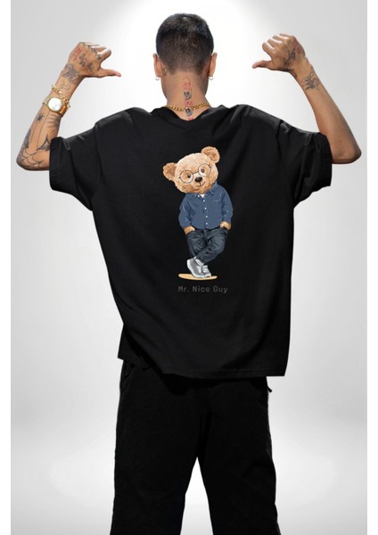 Bay Iyi Oyuncak Ayı Kadın Erkek Ön Minimal Sırt Baskılı Siyah Pamuklu Tişört fırsatları