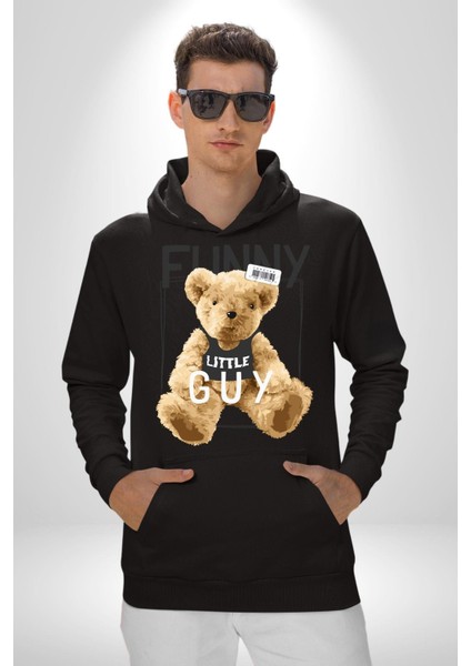 Atletli Sporcu Tatlı Oyuncak Ayı Kadın Erkek Baskılı Üç Iplik Siyah Kapüşonlu Hodie Sweatshirt indirimleri