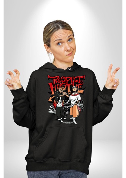 Saygı ve Birliktelik Sokak Kadın Erkek Baskılı Üç Iplik Siyah Kapüşonlu Hodie Sweatshirt fırsatları