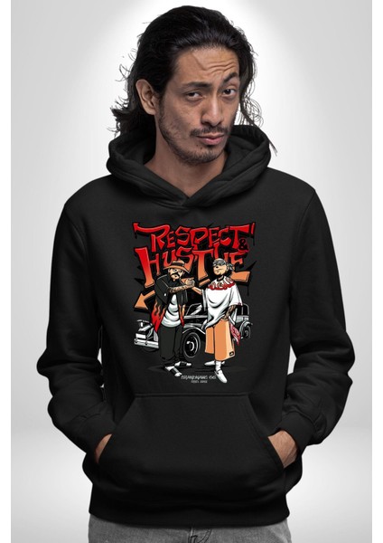 Saygı ve Birliktelik Sokak Kadın Erkek Baskılı Üç Iplik Siyah Kapüşonlu Hodie Sweatshirt indirimleri