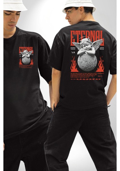 Sonsuz Şeytan Bebek Adalet Öncelikleri Kadın Erkek Ön Minimal Sırt Baskılı Siyah Pamuklu Tişört