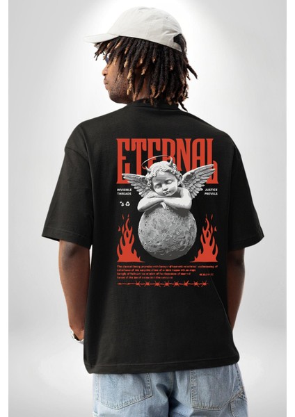 Sonsuz Şeytan Bebek Adalet Öncelikleri Kadın Erkek Ön Minimal Sırt Baskılı Siyah Pamuklu Tişört fiyatları