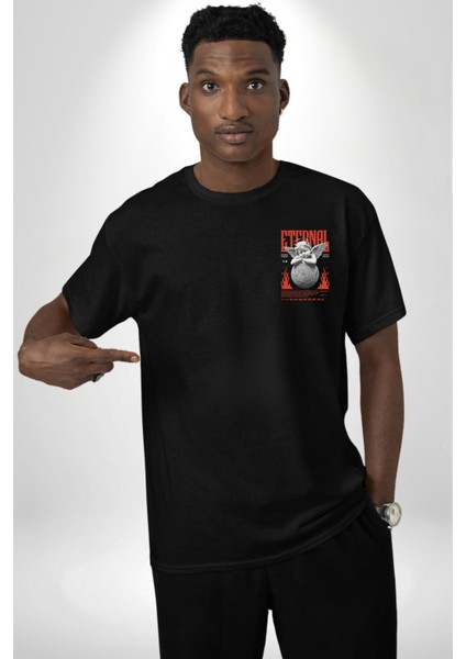 Sonsuz Şeytan Bebek Adalet Öncelikleri Kadın Erkek Ön Minimal Sırt Baskılı Siyah Pamuklu Tişört modelleri