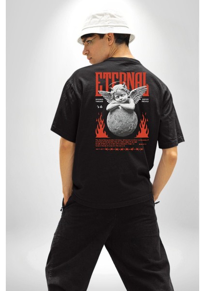 Sonsuz Şeytan Bebek Adalet Öncelikleri Kadın Erkek Ön Minimal Sırt Baskılı Siyah Pamuklu Tişört indirimleri